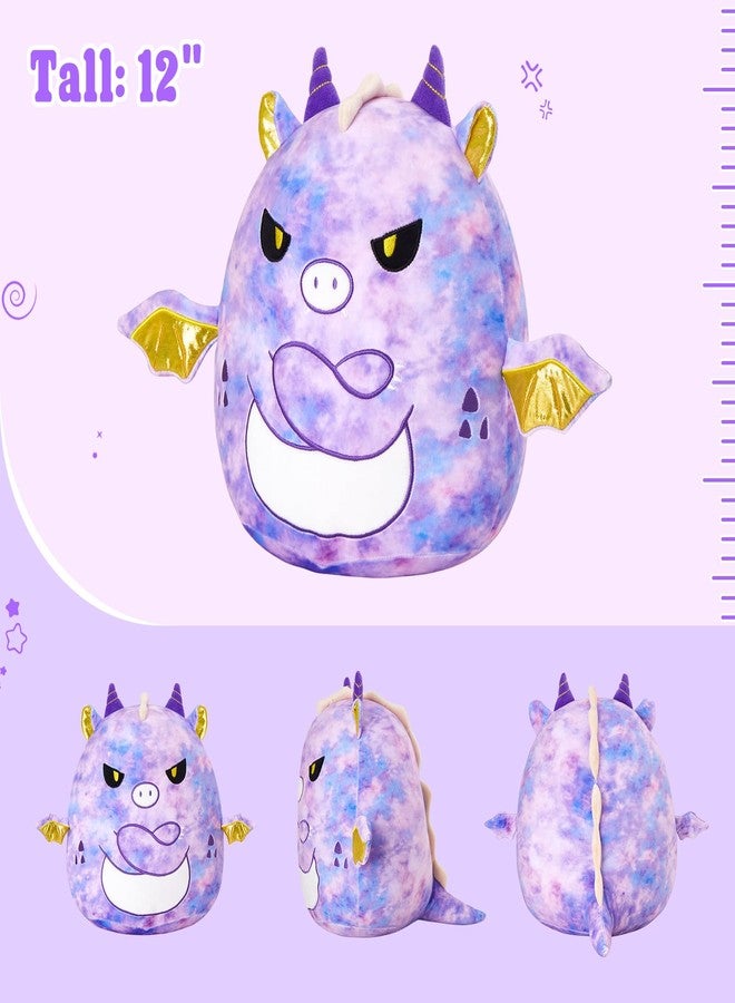 Glow Guards Original 12" Purple Tie-Dye Dragon Plush Pillow - Cute Stuffed Animal Soft Toy Dinosaur - Birthday Gift for Boys Girls Kids, The Angry Dragon - Image 5